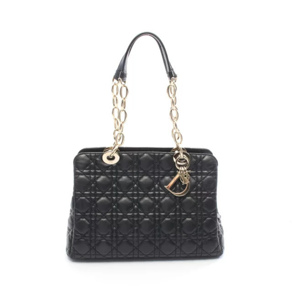 Christian Dior LADY Cannage Tote Bag Leather Black